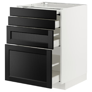 METOD / MAXIMERA Bc w pull-out work surface/3drw, white/Lerhyttan black stained, 60x60 cm