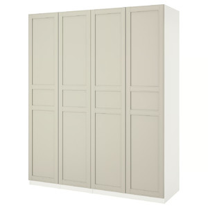PAX Wardrobe, white, Flisberget light beige, 200x60x236 cm