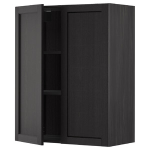 METOD Wall cabinet with shelves/2 doors, black/Lerhyttan black stained, 80x100 cm