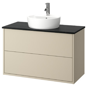 HAVBÄCK / TÖRNVIKEN Wash-stnd w drawers/wash-basin/tap, beige/black marble effect, 102x49x79 cm