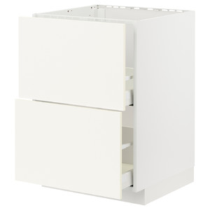 METOD / MAXIMERA Base cab f sink+2 fronts/2 drawers, white/Vallstena white, 60x60 cm