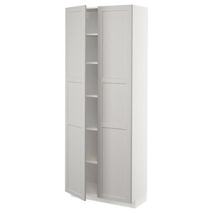 METOD High cabinet with shelves, white/Lerhyttan light grey, 80x37x200 cm