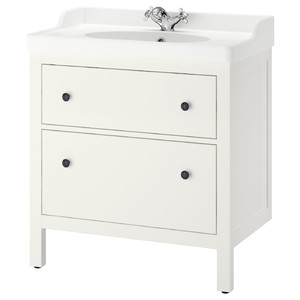 HEMNES / RUTSJÖN Wash-stnd w drawers/wash-basin/tap, white, 82x49x95 cm