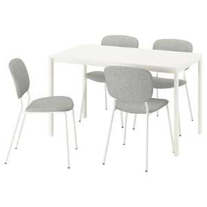 VIHALS / VIHALS Table and 4 chairs, white white/white Tibbleby beige-grey, 125x74 cm