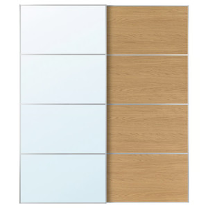 AULI / MEHAMN Pair of sliding doors, aluminium mirror glass/double sided oak effect, 200x236 cm