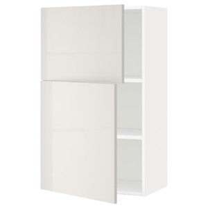 METOD Wall cabinet with shelves/2 doors, white/Ringhult light grey, 60x100 cm