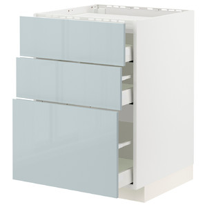 METOD / MAXIMERA Base cab f hob/3 fronts/3 drawers, white/Kallarp light grey-blue, 60x60 cm
