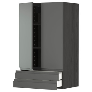 METOD / MAXIMERA Wall cabinet w 2 doors/2 drawers, black/Voxtorp dark grey, 60x100 cm