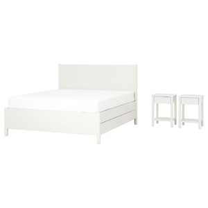 TONSTAD Bedroom furniture, set of 3, incl bed storage/off-white, Standard Double