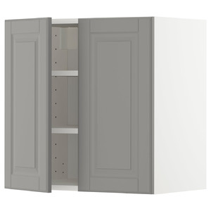 METOD Wall cabinet with shelves/2 doors, white/Bodbyn grey, 60x60 cm