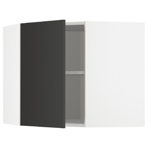 METOD Corner wall cabinet with shelves, white/Nickebo matt anthracite, 68x60 cm