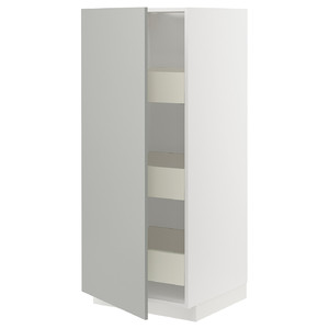 METOD / MAXIMERA High cabinet with drawers, white/Havstorp light grey, 60x60x140 cm