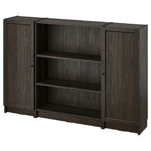 BILLY / OXBERG Bookcase combination with doors, dark brown oak effect, 160x106 cm