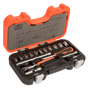 BAHCO 1/4" Square Drive Socket Set with Metric Hex Profile and Slim Head Ratchet Tools Set 65 Pcs