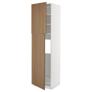 METOD High cabinet for fridge w 2 doors, white/Tistorp brown walnut effect, 60x60x220 cm