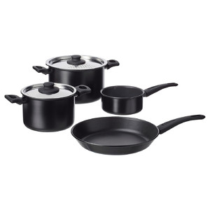 HEMLAGAD 6-piece cookware set, black