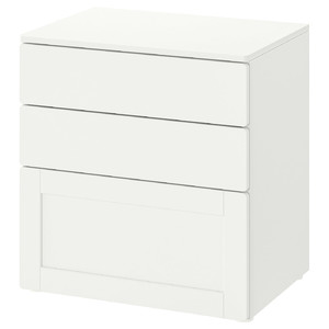 SMÅSTAD / PLATSA Chest of 3 drawers, white white/with frame, 60x42x63 cm