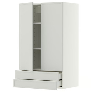 METOD/MAXIMERA Wall cabinet w 2 doors/2 drawers, white/Aspudden light grey, 60x100 cm