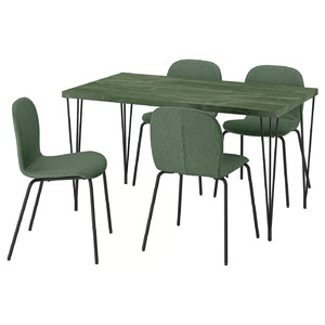 SKÅLSTA Table and 4 chairs, dark grey-green marble effect hairpin black-grey/Knäbäck grey-green tubular metal/black-grey, 140x80 cm