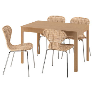 EKEDALEN / ÄLVSTA Table and 4 chairs, oak/rattan chrome-plated, 120/180 cm