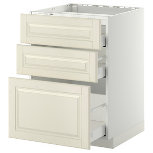 METOD / MAXIMERA Base cabinet for hob/3 fronts/3 drawers, white, Bodbyn off-white, 60x60 cm