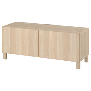 BESTÅ TV bench with doors, white stained oak effect/Lappviken/Stubbarp white stained oak effect, 120x42x48 cm