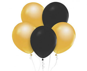Balloons 30cm 10pcs, metallic gold & black