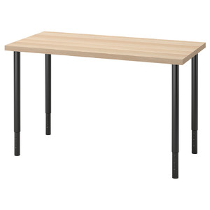 LAGKAPTEN / OLOV Desk, white stained oak effect, black, 120x60 cm