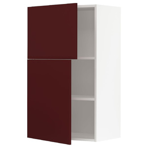 METOD Wall cabinet with shelves/2 doors, white Kallarp/high-gloss dark red-brown, 60x100 cm