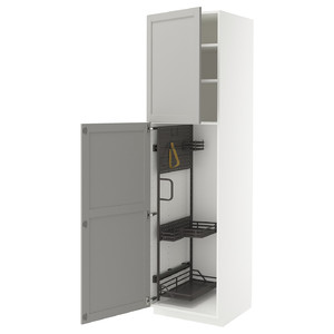 METOD High cabinet with cleaning interior, white/Lerhyttan light grey, 60x60x220 cm