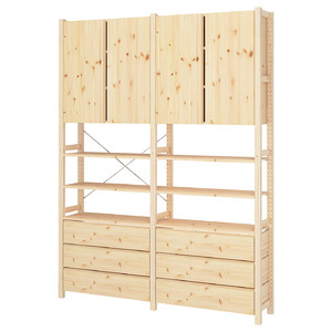 IVAR Shelving unit w cabinets/drawers, pine, 174x30x226 cm