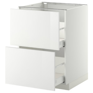 METOD / MAXIMERA Base cabinet for sink+2 fronts/2 drawers, white, Ringhult high-gloss white, 60x60 cm
