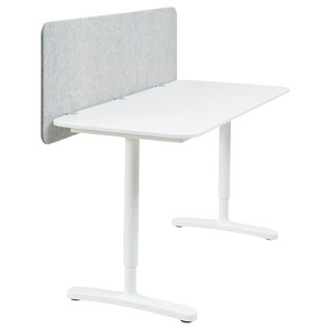 BEKANT Desk with screen, white/grey, 140x60 48 cm