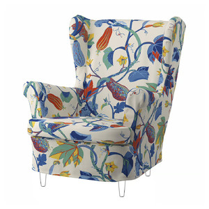 STRANDMON Slipcover for wing chair, Stigsbo multicolour/beige