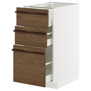 METOD / MAXIMERA Base cabinet with 3 drawers, white/Stensta dark brown ash veneer, 40x60 cm