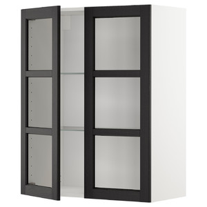 METOD Wall cabinet w shelves/2 glass drs, white/Lerhyttan black stained, 80x100 cm