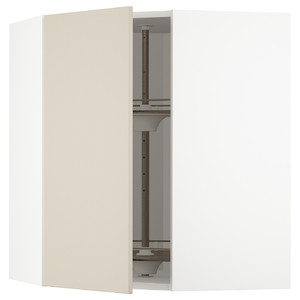 METOD Corner wall cabinet with carousel, white/Havstorp beige, 68x80 cm