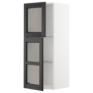 METOD Wall cabinet w shelves/2 glass drs, white/Lerhyttan black stained, 40x100 cm