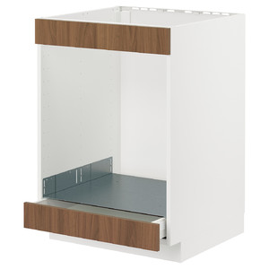 METOD/MAXIMERA Base cab for hob+oven w drawer, white/Tistorp brown walnut effect, 60x60 cm