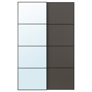 AULI / MEHAMN Pair of sliding doors, black mirror glass/double sided dark grey, 150x236 cm