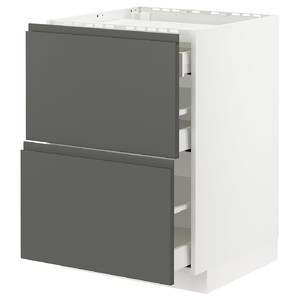 METOD / MAXIMERA Base cab f hob/2 fronts/3 drawers, white/Voxtorp dark grey, 60x60 cm