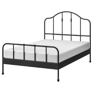 SAGSTUA Bed frame, black/Lindbåden, 140x200 cm