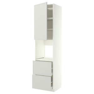METOD/MAXIMERA High cabinet f oven+door/2 drawers, white/Aspudden light grey, 60x60x240 cm