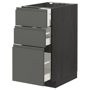 METOD/MAXIMERA Base cabinet with 3 drawers, black/Voxtorp dark grey, 40x62.1x88 cm