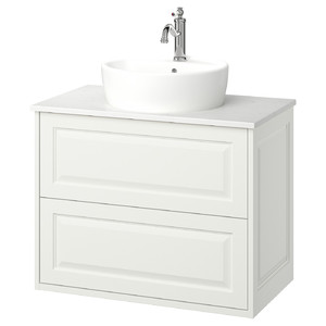 TÄNNFORSEN / TÖRNVIKEN Wash-stnd w drawers/wash-basin/tap, white/white marble effect, 82x49x79 cm