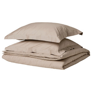 LUKTJASMIN Duvet cover and 2 pillowcases, grey-beige, 200x200/50x60 cm