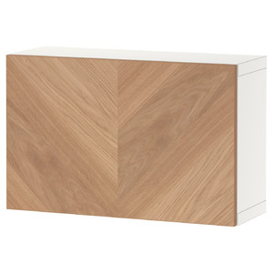 BESTÅ Wall-mounted cabinet combination, white/Hedeviken oak veneer, 60x22x38 cm