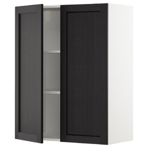 METOD Wall cabinet with shelves/2 doors, white/Lerhyttan black stained, 80x100 cm