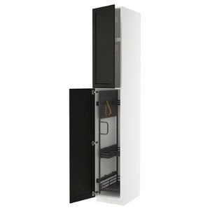 METOD High cabinet with cleaning interior, white/Lerhyttan black stained, 40x60x240 cm