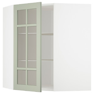 METOD Corner wall cab w shelves/glass dr, white/Stensund light green, 68x80 cm